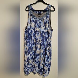 #445 Maggie Barnes Blue and White Beaded Dress Size 5X